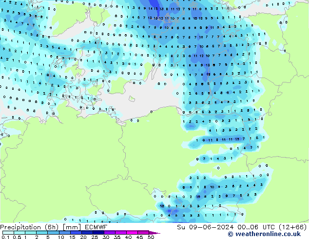 Z500/Rain (+SLP)/Z850 ECMWF Вс 09.06.2024 06 UTC