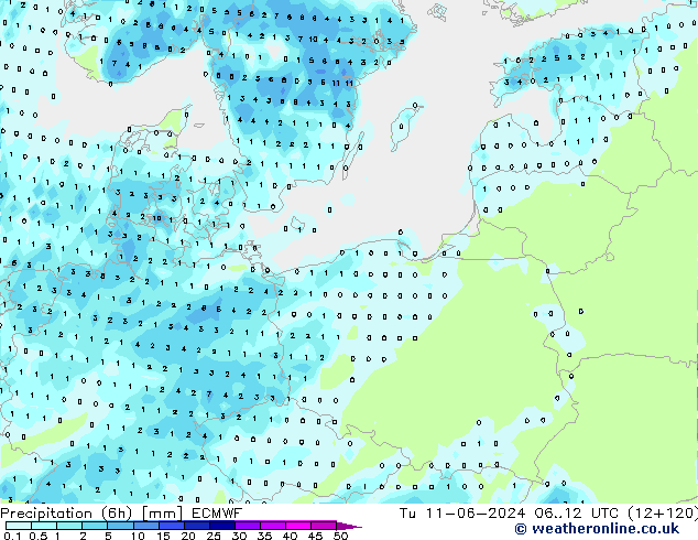 Z500/Rain (+SLP)/Z850 ECMWF mar 11.06.2024 12 UTC