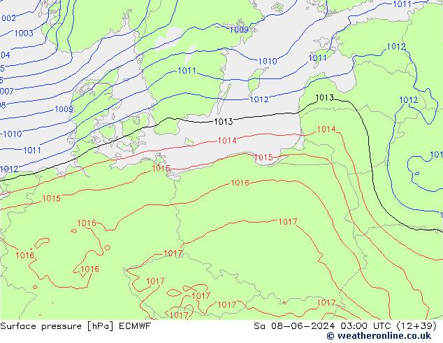 pressão do solo ECMWF Sáb 08.06.2024 03 UTC