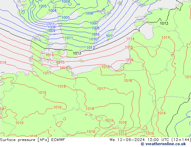 Surface pressure ECMWF We 12.06.2024 12 UTC