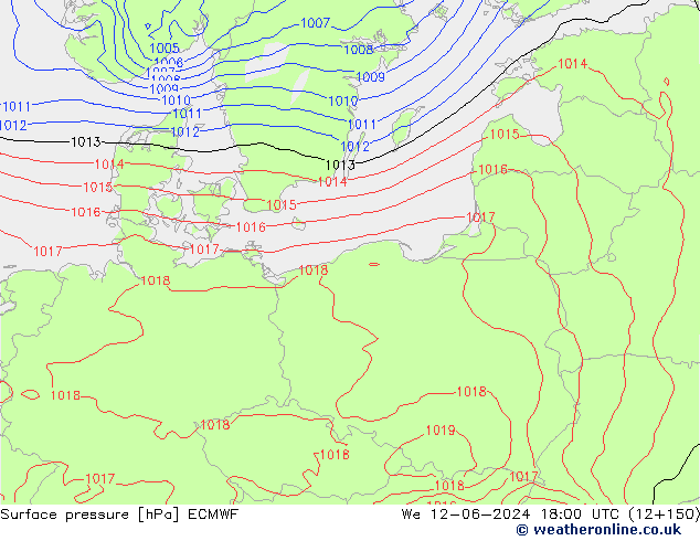 Pressione al suolo ECMWF mer 12.06.2024 18 UTC