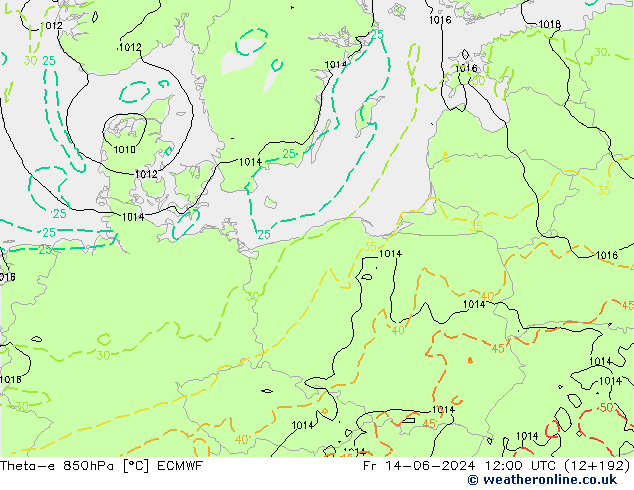 Theta-e 850hPa ECMWF  14.06.2024 12 UTC