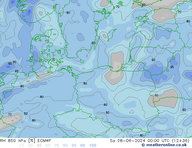 RH 850 hPa ECMWF Sa 08.06.2024 00 UTC