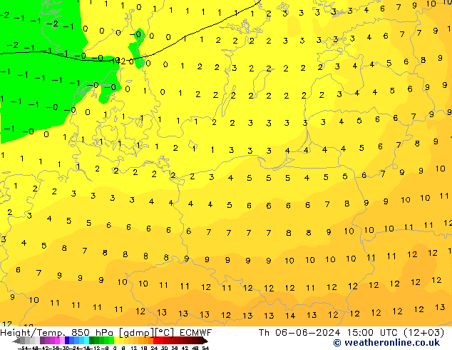 Height/Temp. 850 hPa ECMWF gio 06.06.2024 15 UTC