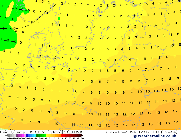 Z500/Rain (+SLP)/Z850 ECMWF Fr 07.06.2024 12 UTC