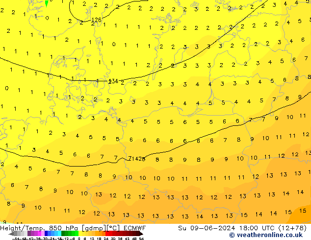 Z500/Rain (+SLP)/Z850 ECMWF Dom 09.06.2024 18 UTC