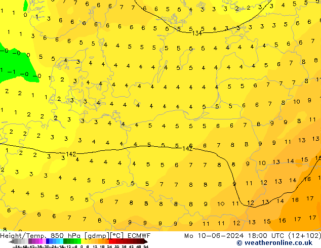 Z500/Yağmur (+YB)/Z850 ECMWF Pzt 10.06.2024 18 UTC