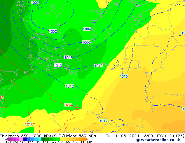 Thck 850-1000 hPa ECMWF mar 11.06.2024 18 UTC