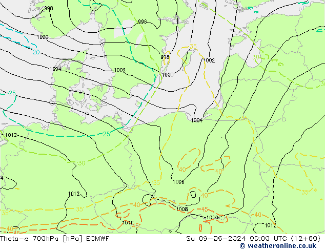 Theta-e 700hPa ECMWF zo 09.06.2024 00 UTC