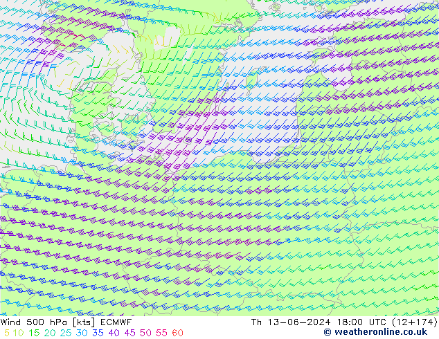Wind 500 hPa ECMWF Th 13.06.2024 18 UTC