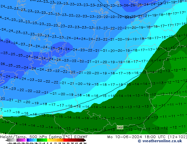 Z500/Yağmur (+YB)/Z850 ECMWF Pzt 10.06.2024 18 UTC