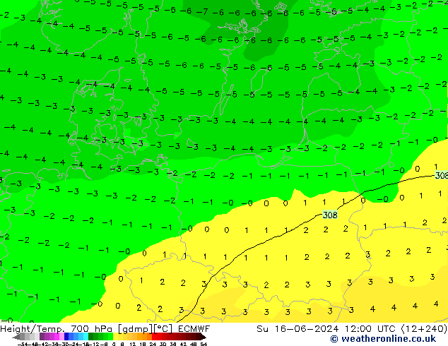 Hoogte/Temp. 700 hPa ECMWF zo 16.06.2024 12 UTC