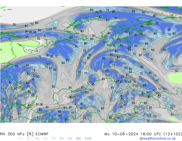 RH 300 hPa ECMWF  10.06.2024 18 UTC