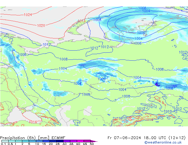 Z500/Rain (+SLP)/Z850 ECMWF Pá 07.06.2024 00 UTC