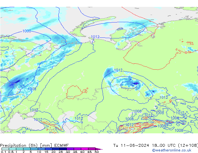 Precipitazione (6h) ECMWF mar 11.06.2024 00 UTC