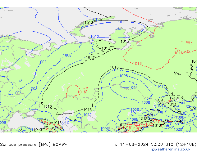 Presión superficial ECMWF mar 11.06.2024 00 UTC