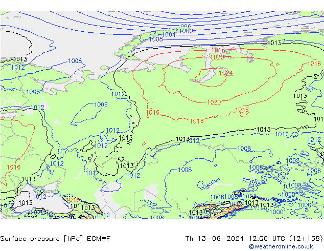 pressão do solo ECMWF Qui 13.06.2024 12 UTC