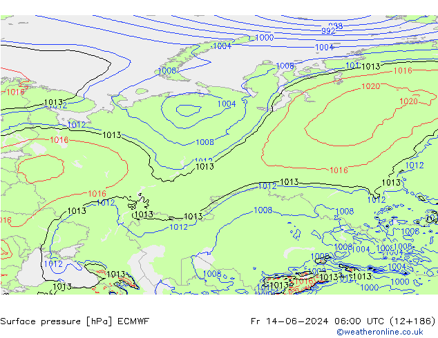 Atmosférický tlak ECMWF Pá 14.06.2024 06 UTC