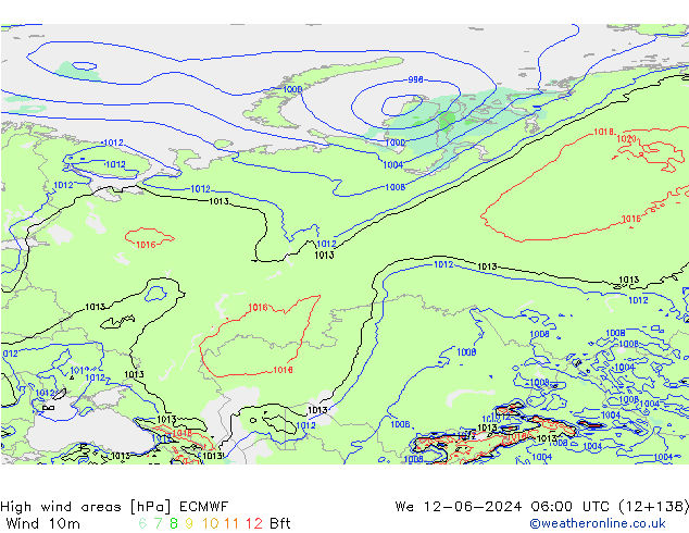 High wind areas ECMWF Qua 12.06.2024 06 UTC