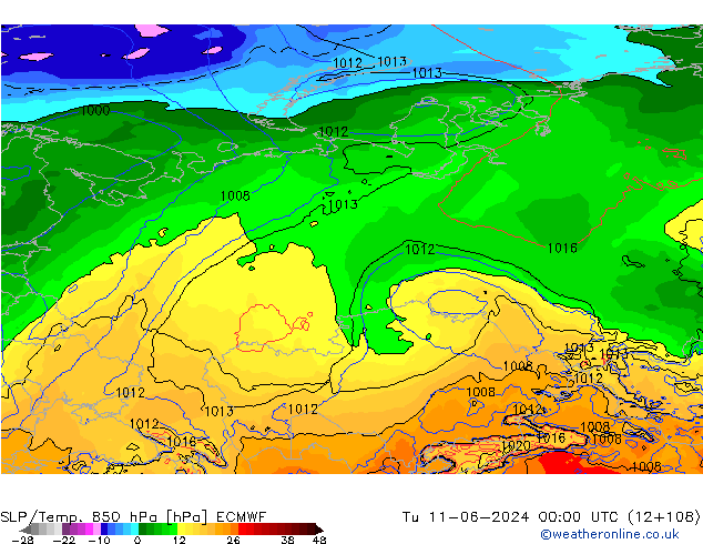 SLP/Temp. 850 hPa ECMWF mar 11.06.2024 00 UTC