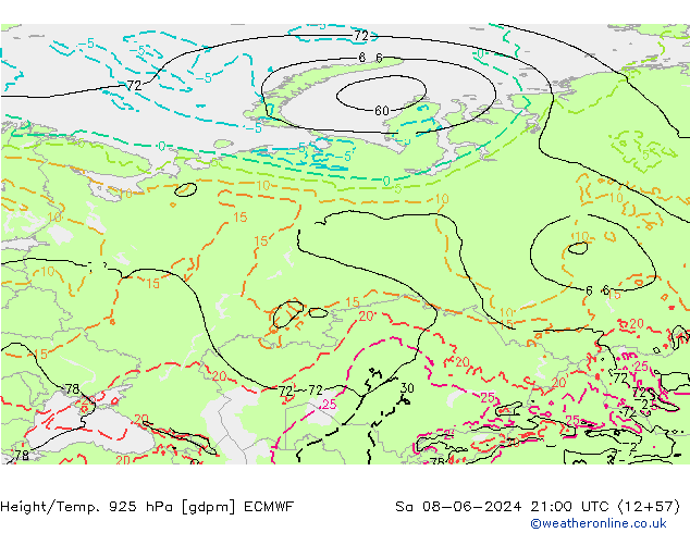 Yükseklik/Sıc. 925 hPa ECMWF Cts 08.06.2024 21 UTC