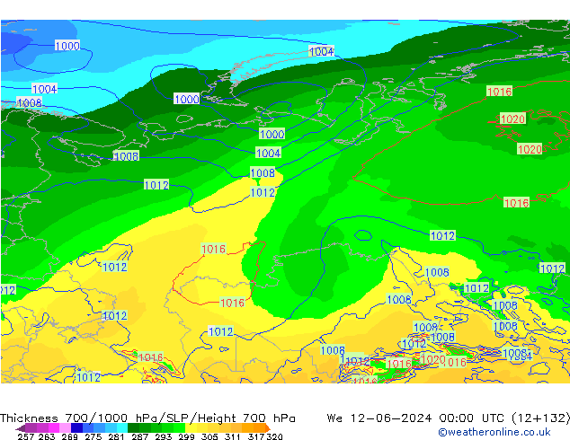 Thck 700-1000 hPa ECMWF We 12.06.2024 00 UTC