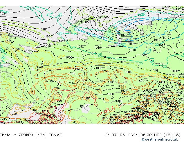 Theta-e 700hPa ECMWF Fr 07.06.2024 06 UTC