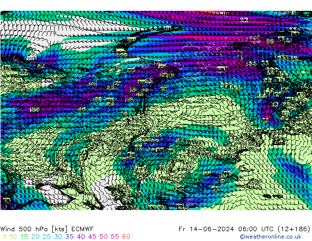 Vento 500 hPa ECMWF Sex 14.06.2024 06 UTC