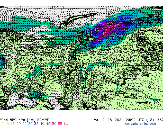 Vento 850 hPa ECMWF Qua 12.06.2024 06 UTC