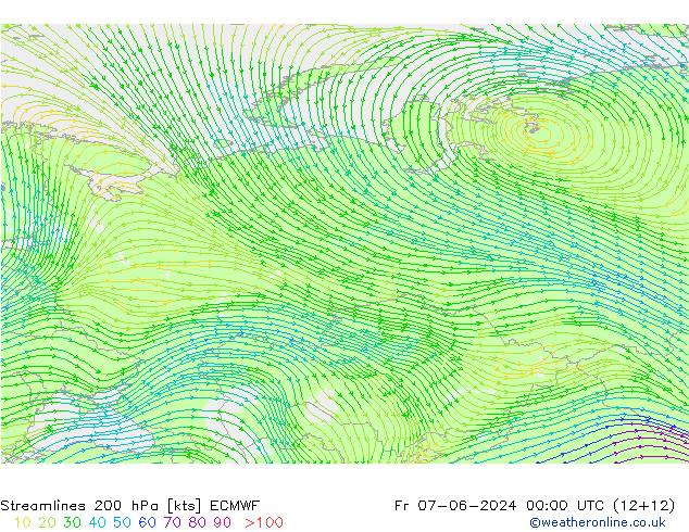 Streamlines 200 hPa ECMWF Fr 07.06.2024 00 UTC