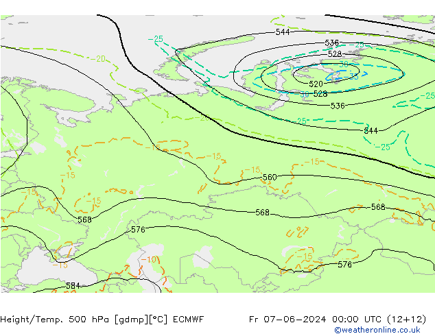 Z500/Rain (+SLP)/Z850 ECMWF Pá 07.06.2024 00 UTC