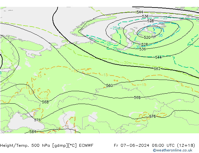 Z500/Rain (+SLP)/Z850 ECMWF Fr 07.06.2024 06 UTC