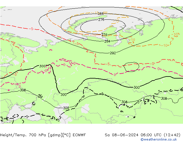 Height/Temp. 700 hPa ECMWF Sa 08.06.2024 06 UTC