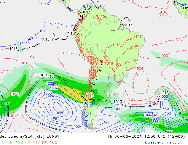 Jet stream/SLP ECMWF Th 06.06.2024 12 UTC