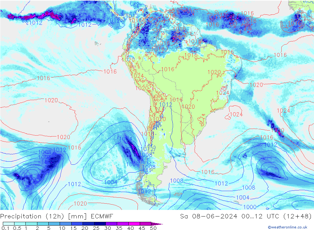 Precipitazione (12h) ECMWF sab 08.06.2024 12 UTC
