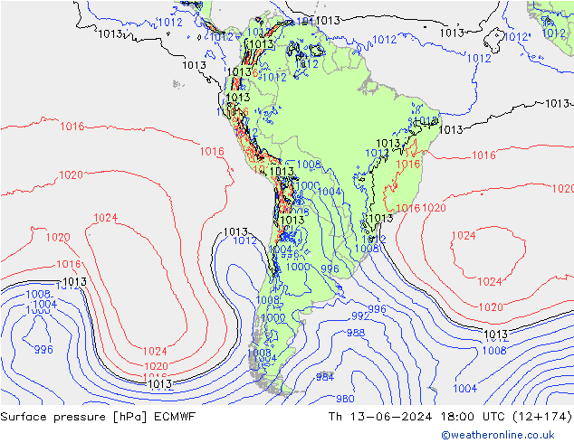 pression de l'air ECMWF jeu 13.06.2024 18 UTC