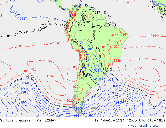 Surface pressure ECMWF Fr 14.06.2024 12 UTC