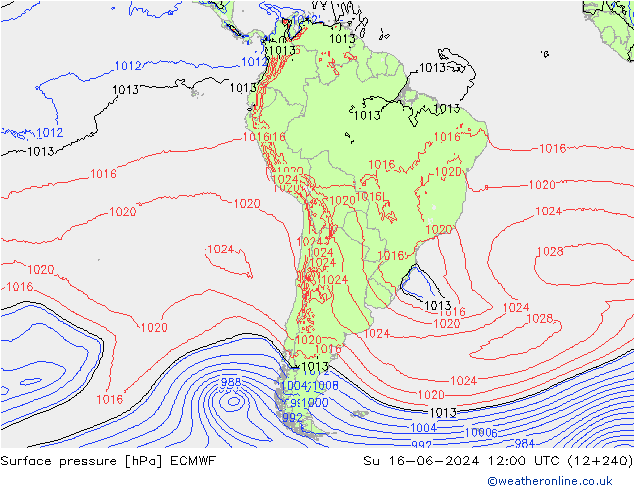 pression de l'air ECMWF dim 16.06.2024 12 UTC