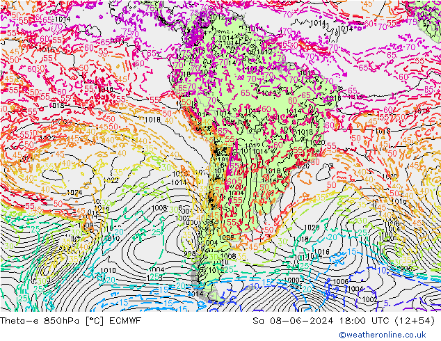 Theta-e 850hPa ECMWF Sa 08.06.2024 18 UTC