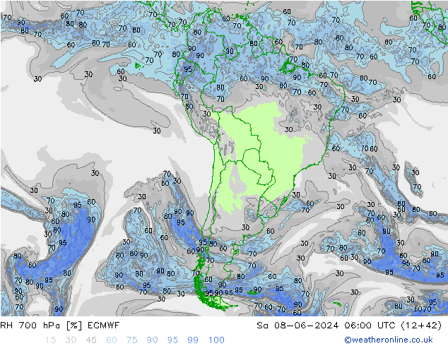 RH 700 hPa ECMWF Sa 08.06.2024 06 UTC