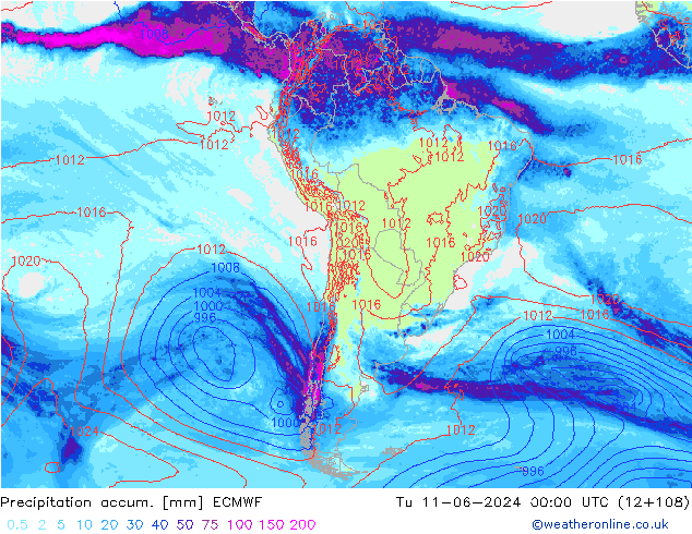 Totale neerslag ECMWF di 11.06.2024 00 UTC