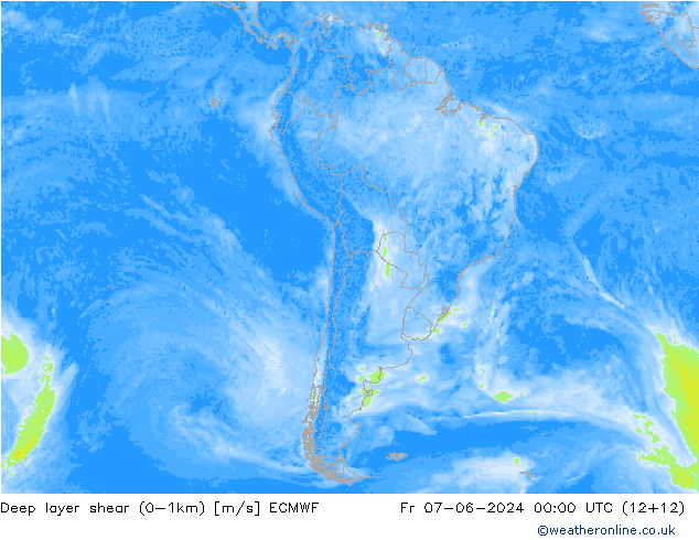 Deep layer shear (0-1km) ECMWF Fr 07.06.2024 00 UTC