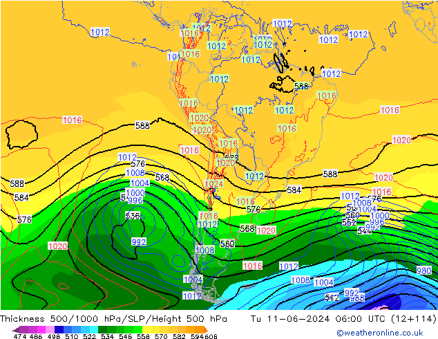 Thck 500-1000hPa ECMWF mar 11.06.2024 06 UTC