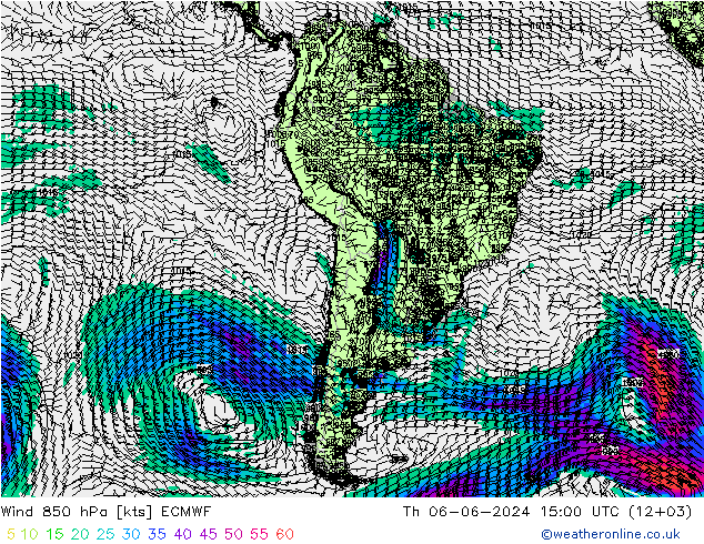 Rüzgar 850 hPa ECMWF Per 06.06.2024 15 UTC