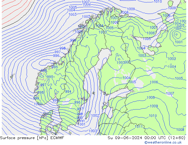 pressão do solo ECMWF Dom 09.06.2024 00 UTC