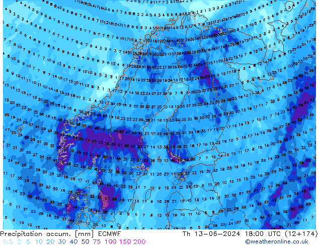 Precipitation accum. ECMWF  13.06.2024 18 UTC