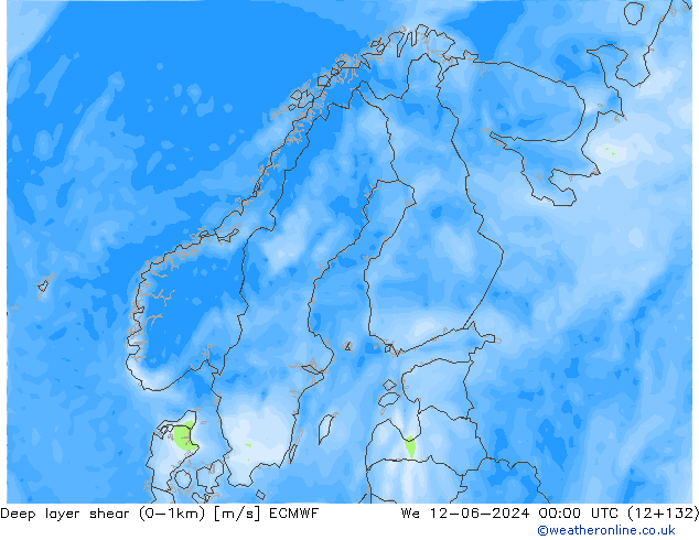 Deep layer shear (0-1km) ECMWF wo 12.06.2024 00 UTC