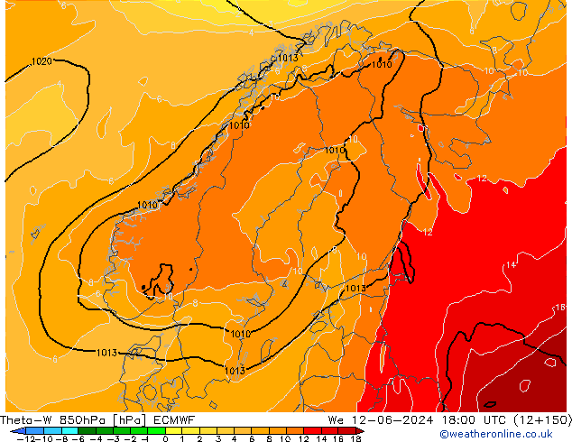 Theta-W 850hPa ECMWF Qua 12.06.2024 18 UTC