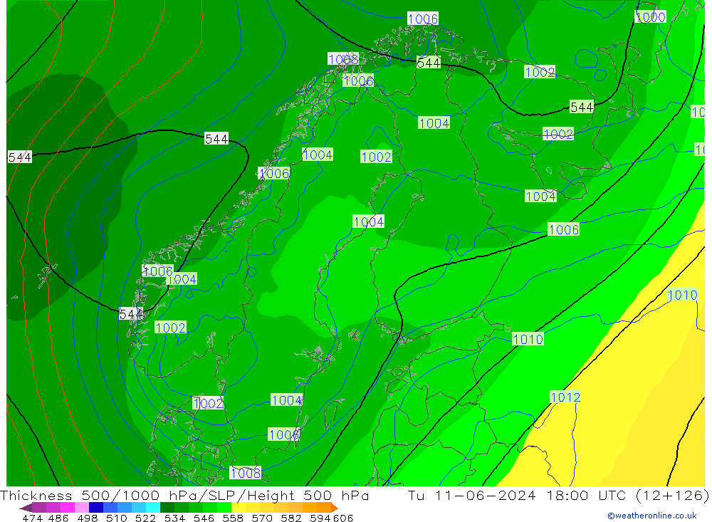 Thck 500-1000hPa ECMWF Tu 11.06.2024 18 UTC