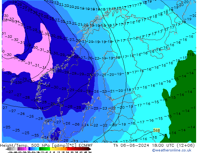 Z500/Rain (+SLP)/Z850 ECMWF Th 06.06.2024 18 UTC